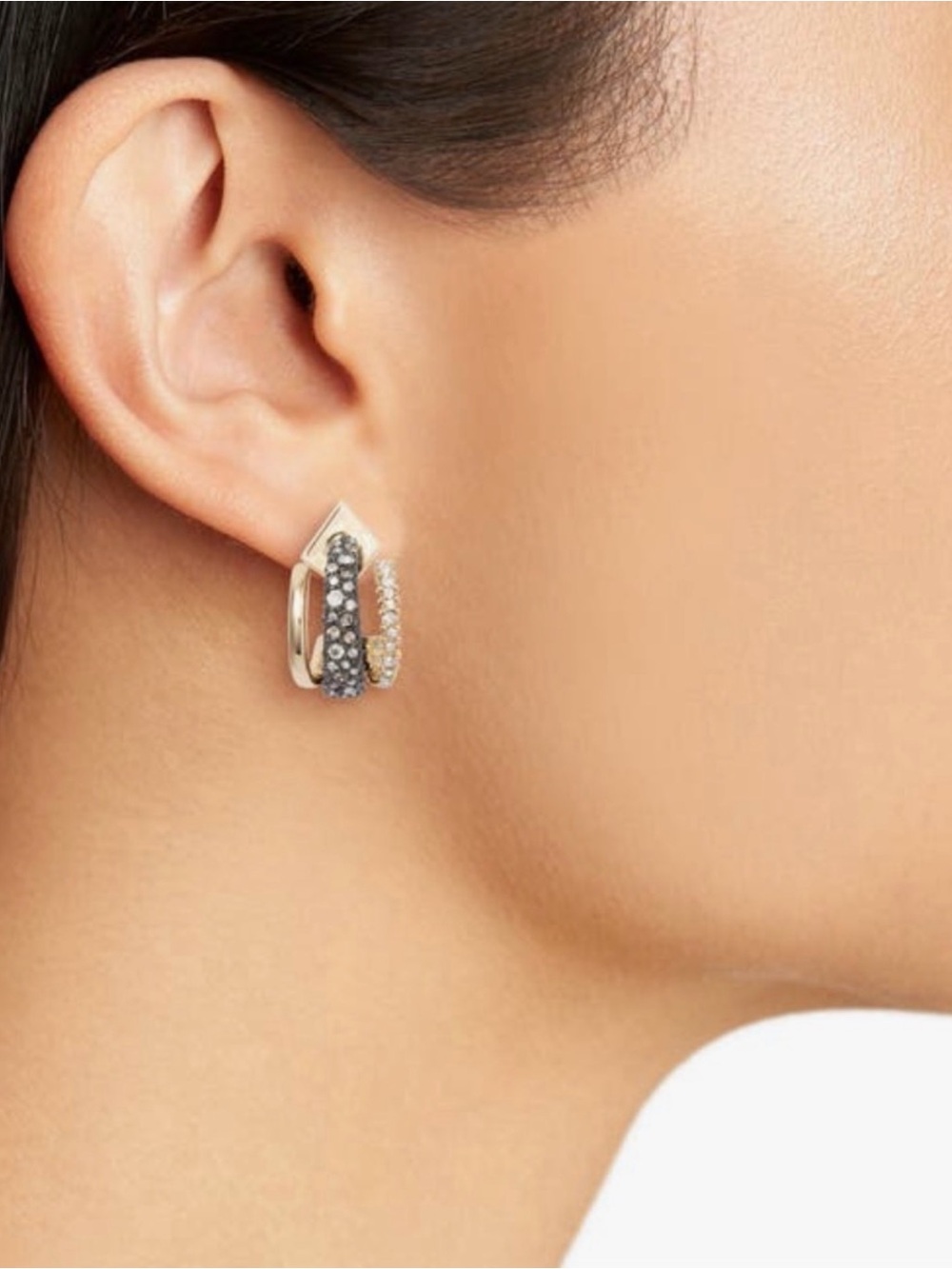ALEXIS BITTAR Floating Orbit Stacked Hoop Earrings Post Mixed Metals MY21 JN04